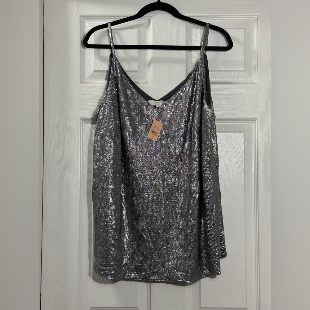 NWT LOFT Silver Metallic Shimmer Cami Tank Top Size 18 Party Holiday